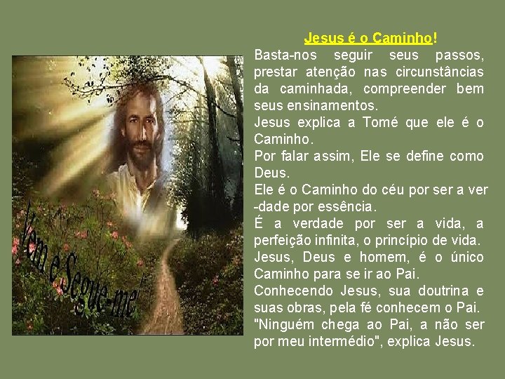 Jesus é o Caminho! Basta-nos seguir seus passos, prestar atenção nas circunstâncias da caminhada,