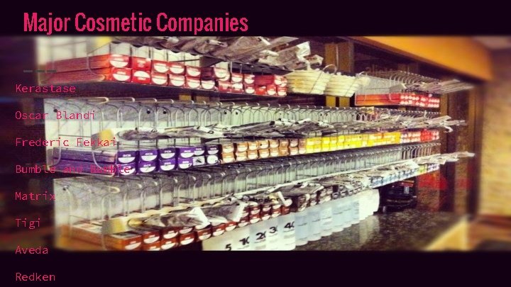 Major Cosmetic Companies Kerastase Oscar Blandi Frederic Fekkai Bumble and Bumble Matrix Tigi Aveda