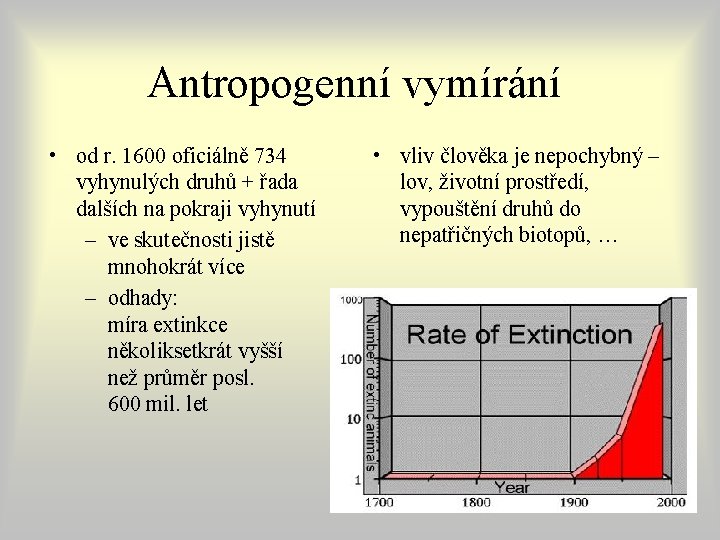 Antropogenní vymírání • od r. 1600 oficiálně 734 vyhynulých druhů + řada dalších na Antropogenní vymírání • od r. 1600 oficiálně 734 vyhynulých druhů + řada dalších na