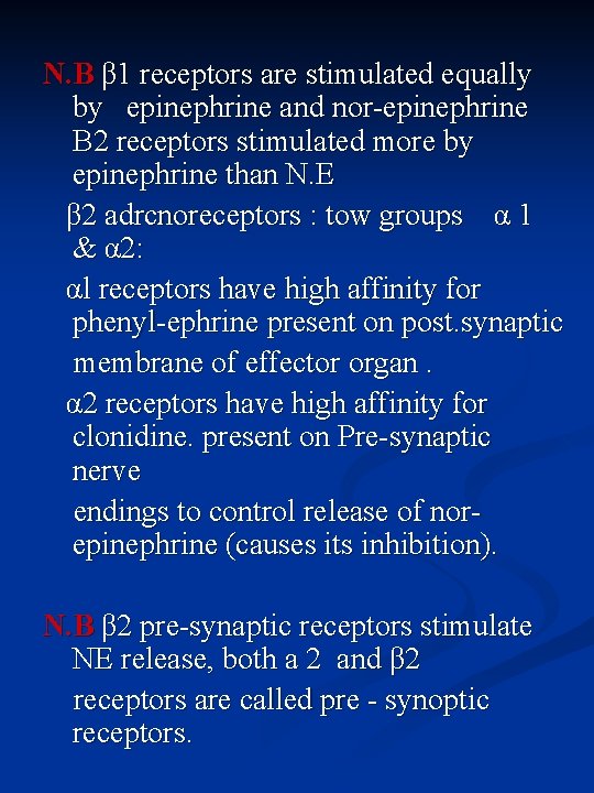 N. B β 1 receptors are stimulated equally by epinephrine and nor-epinephrine B 2