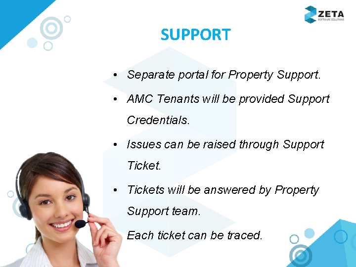 SUPPORT • Separate portal for Property Support. • AMC Tenants will be provided Support