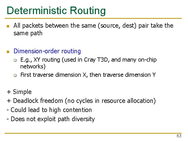 Deterministic Routing n n All packets between the same (source, dest) pair take the