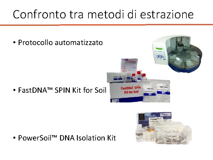 Confronto tra metodi di estrazione • Protocollo automatizzato • Fast. DNA™ SPIN Kit for