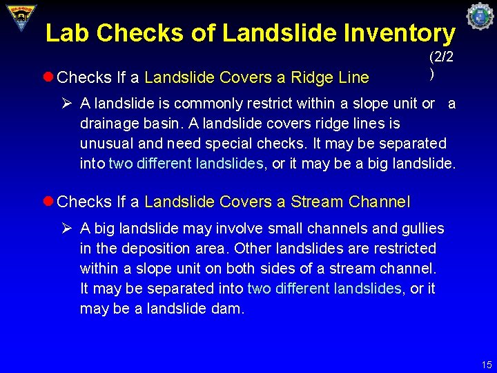 Lab Checks of Landslide Inventory l Checks If a Landslide Covers a Ridge Line