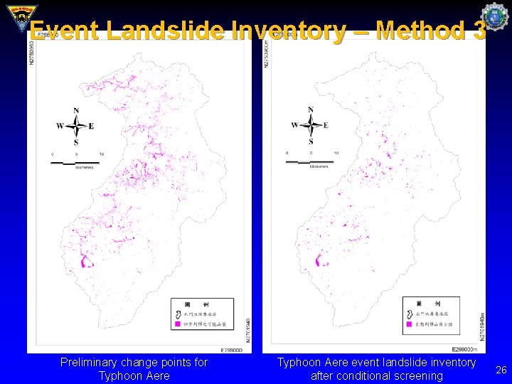 Event Landslide Inventory – Method 3 Preliminary change points for Typhoon Aere event landslide