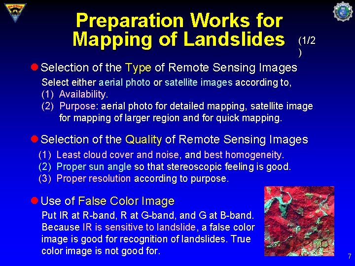 Preparation Works for Mapping of Landslides (1/2 ) l Selection of the Type of