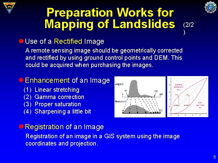 Preparation Works for Mapping of Landslides (2/2 ) l Use of a Rectified Image