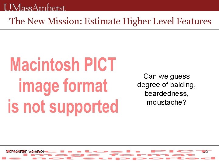 The New Mission: Estimate Higher Level Features Can we guess degree of balding, beardedness,