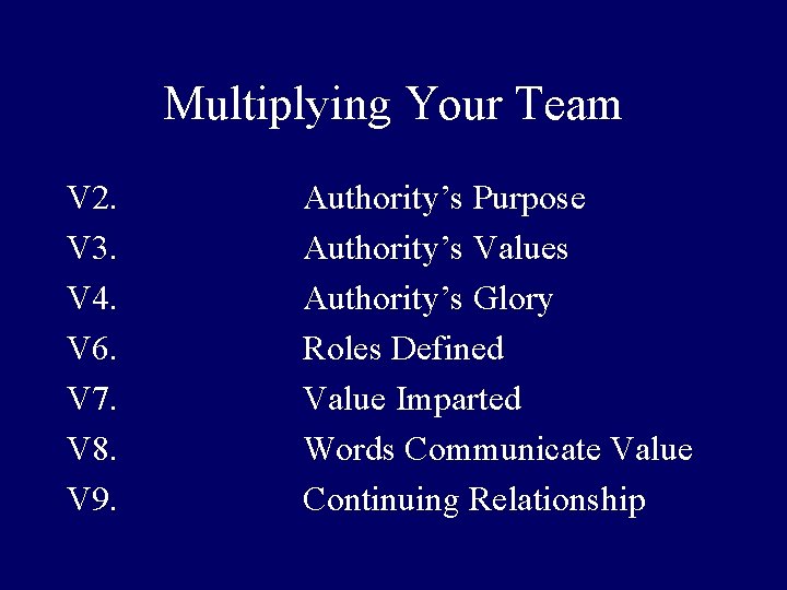 Multiplying Your Team V 2. V 3. V 4. V 6. V 7. V