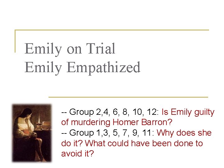 Emily on Trial Emily Empathized Group 2, 4, 6, 8, 10, 12: Is Emily