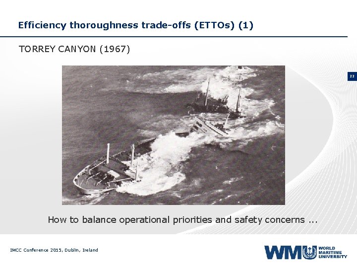 Efficiency thoroughness trade-offs (ETTOs) (1) TORREY CANYON (1967) 22 How to balance operational priorities