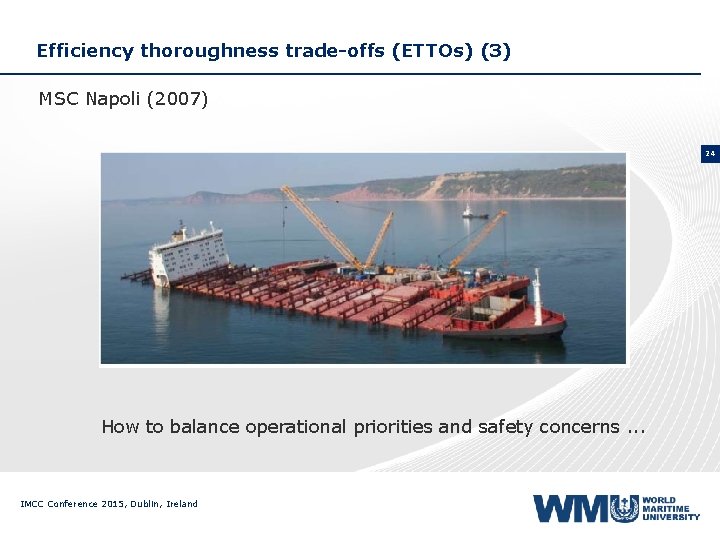 Efficiency thoroughness trade-offs (ETTOs) (3) MSC Napoli (2007) 24 How to balance operational priorities