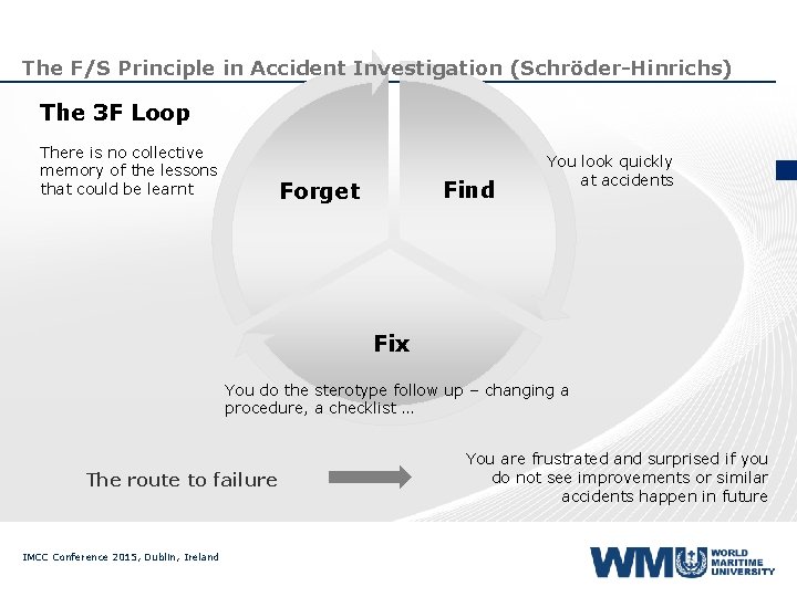 The F/S Principle in Accident Investigation (Schröder-Hinrichs) The 3 F Loop There is no