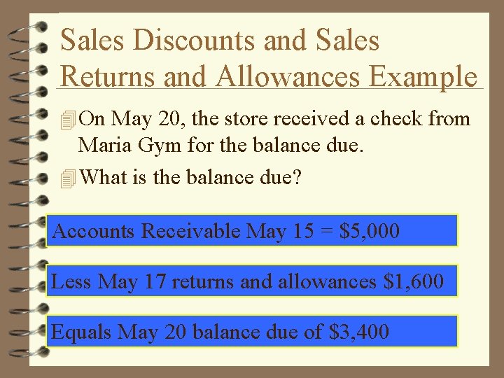 Sales Discounts and Sales Returns and Allowances Example 4 On May 20, the store