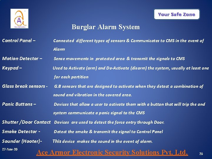 Your Safe Zone Burglar Alarm System Control Panel – Connected different types of sensors Your Safe Zone Burglar Alarm System Control Panel – Connected different types of sensors