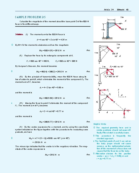 Article 2/4 Moment 41 SAMPLE PROBLEM 2/5 2 m A Calculate the magnitude of