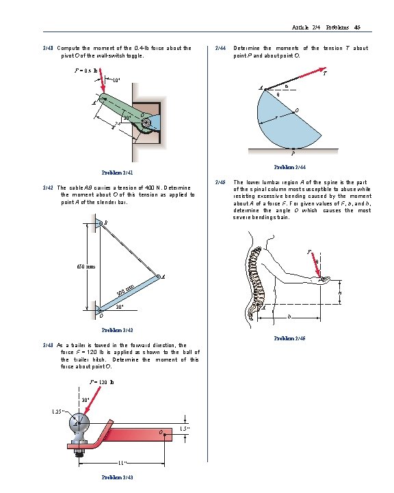 Article 2/4 Problems 45 2/41 Compute the moment of the 0. 4 -lb force