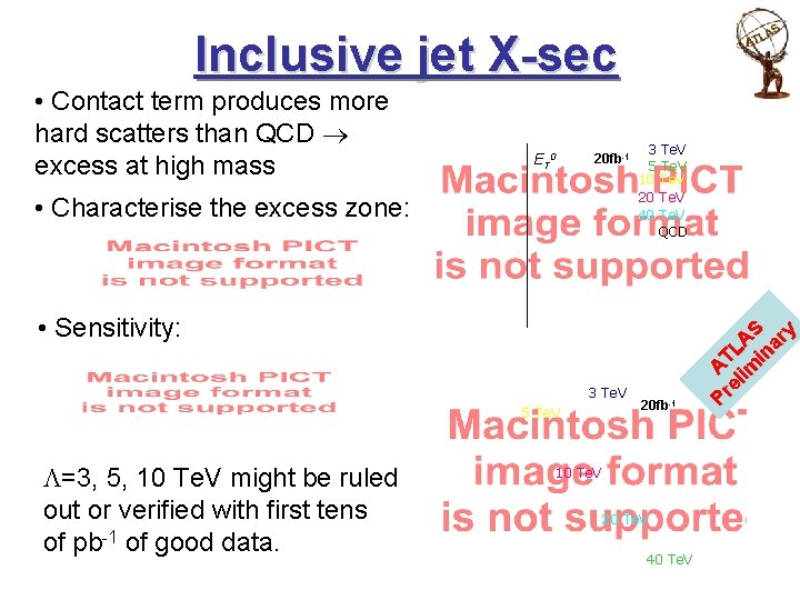 Inclusive jet X-sec ET 0 20 fb-1 • Characterise the excess zone: 3 Te.