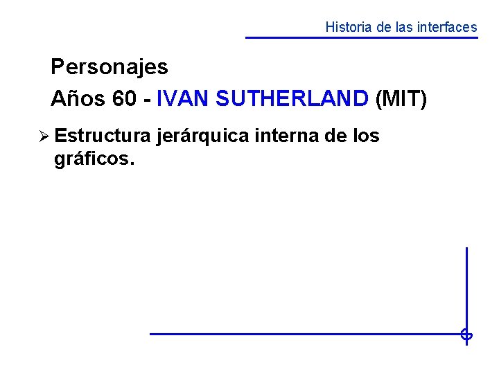 Historia de las interfaces Personajes Años 60 - IVAN SUTHERLAND (MIT) Ø Estructura jerárquica