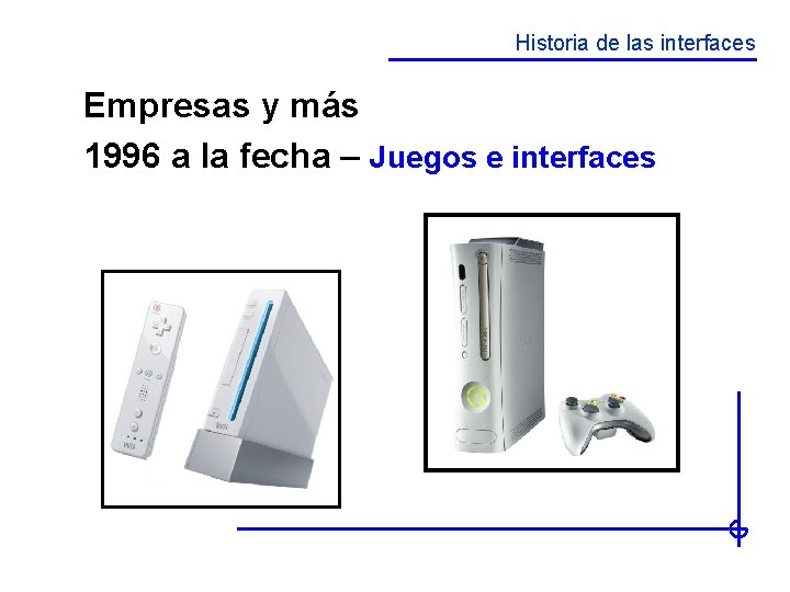Historia de las interfaces Empresas y más 1996 a la fecha – Juegos e