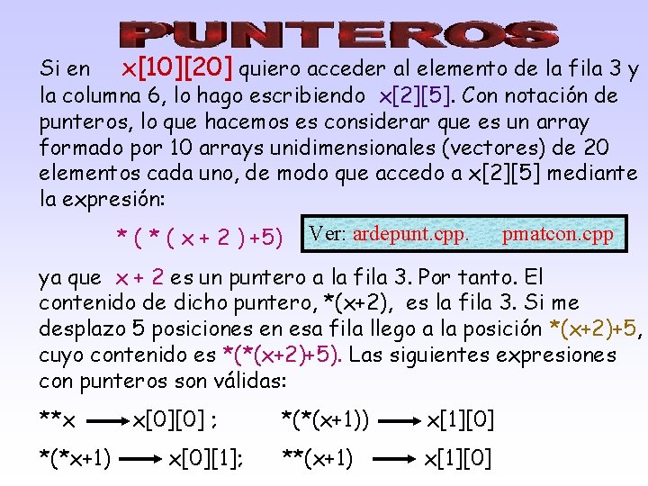 Si en x[10][20] quiero acceder al elemento de la fila 3 y la columna