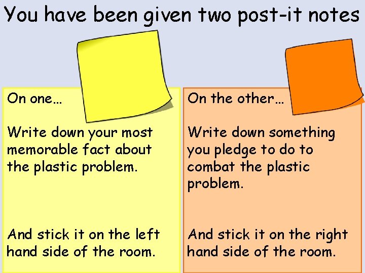 You have been given two post-it notes On one… On the other… Write down You have been given two post-it notes On one… On the other… Write down