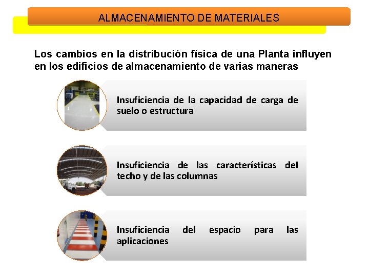 ALMACENAMIENTO DE MATERIALES Los cambios en la distribución física de una Planta influyen en