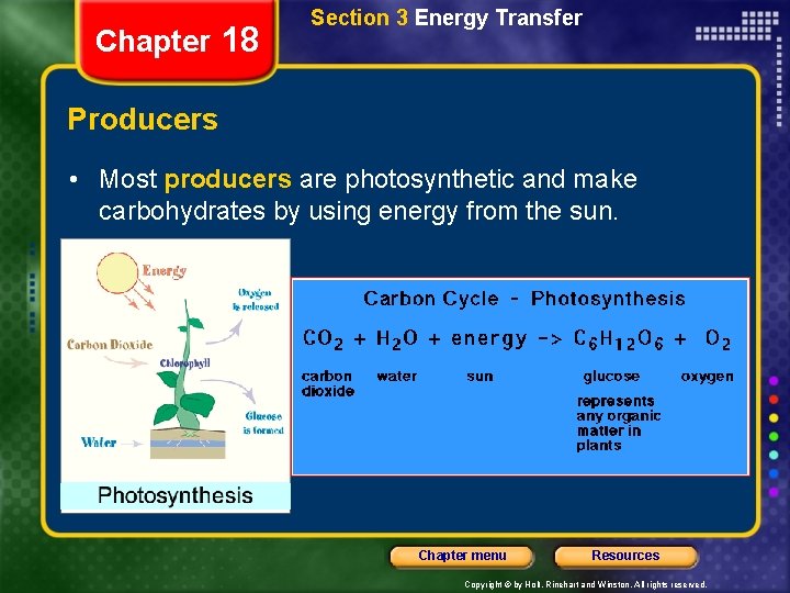 Chapter 18 Section 3 Energy Transfer Producers • Most producers are photosynthetic and make