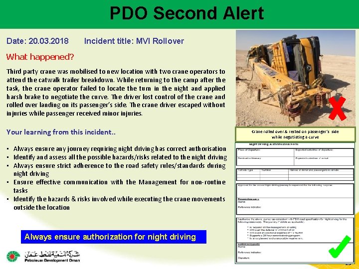 PDO Second Alert Date: 20. 03. 2018 Incident title: MVI Rollover What happened? Third