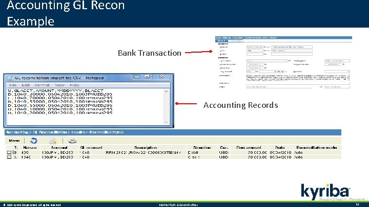 Accounting GL Recon Example Bank Transaction Accounting Records © 2014 Kyriba Corporation. All rights