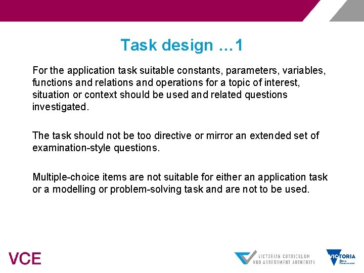 Task design … 1 For the application task suitable constants, parameters, variables, functions and