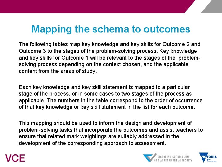 Mapping the schema to outcomes The following tables map key knowledge and key skills