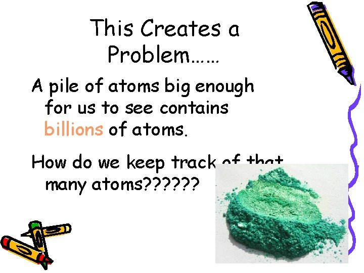 This Creates a Problem…… A pile of atoms big enough for us to see