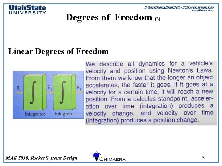 Degrees of Freedom (2) Linear Degrees of Freedom MAE 5930, Rocket Systems Design 3