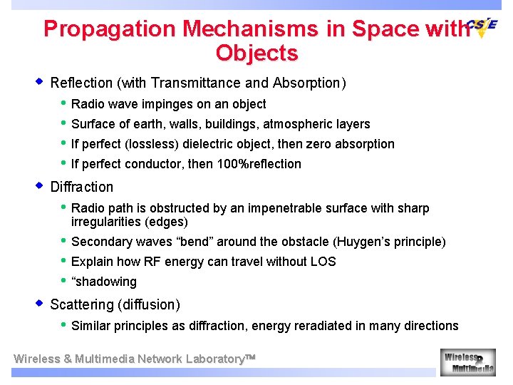 Propagation Mechanisms in Space with Objects w Reflection (with Transmittance and Absorption) • •