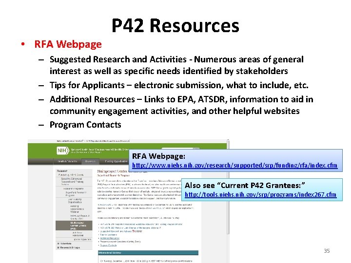  • RFA Webpage P 42 Resources – Suggested Research and Activities - Numerous