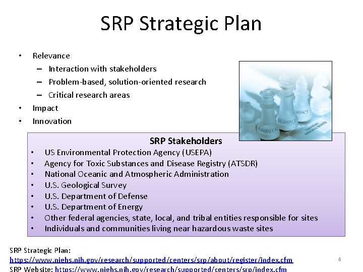 SRP Strategic Plan • • • Relevance – Interaction with stakeholders – Problem-based, solution-oriented