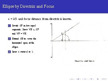 Ellipse by Directrix and Focus e = 2/3 and focus distance from directrix is