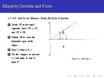 Ellipse by Directrix and Focus e = 2/3 and focus distance from directrix is