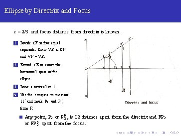 Ellipse by Directrix and Focus e = 2/3 and focus distance from directrix is