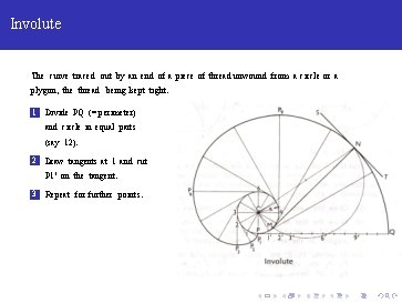 Involute The curve traced out by an end of a piece of thread unwound