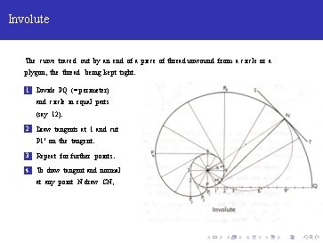 Involute The curve traced out by an end of a piece of thread unwound