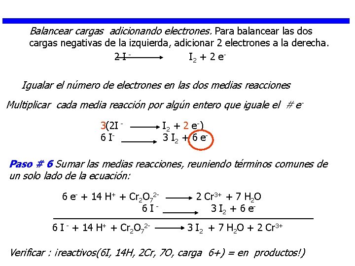 Balancear cargas adicionando electrones. Para balancear las dos cargas negativas de la izquierda, adicionar