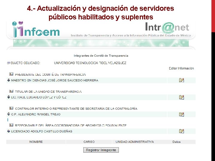 4. - Actualización y designación de servidores públicos habilitados y suplentes 