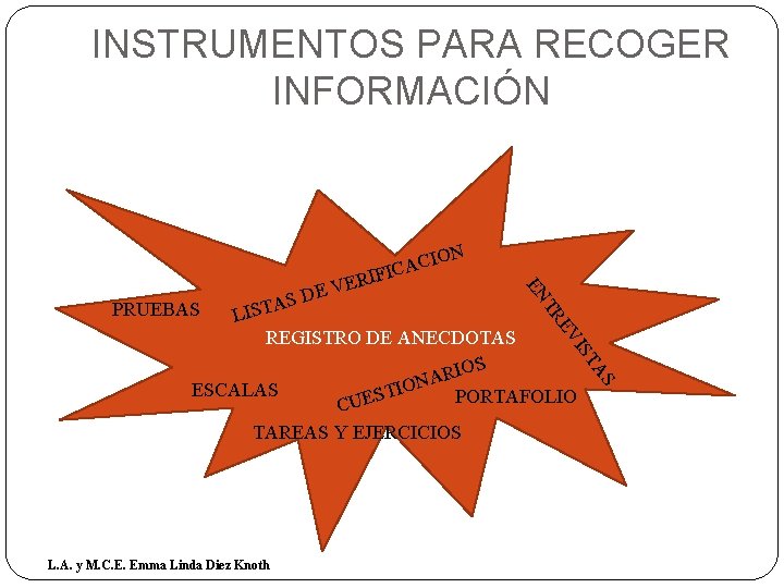 INSTRUMENTOS PARA RECOGER INFORMACIÓN RE L T EN PRUEBAS E SD A T S