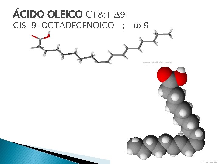 ÁCIDO OLEICO C 18: 1 Δ 9 CIS-9 -OCTADECENOICO ; ω 9 
