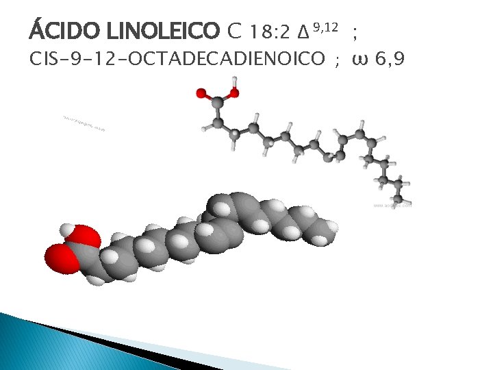 ÁCIDO LINOLEICO C 18: 2 Δ 9, 12 ; CIS-9 -12 -OCTADECADIENOICO ; ω