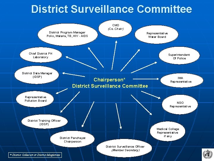 District Surveillance Committee CMO (Co. Chair) District Program Manager Polio, Malaria, TB, HIV -