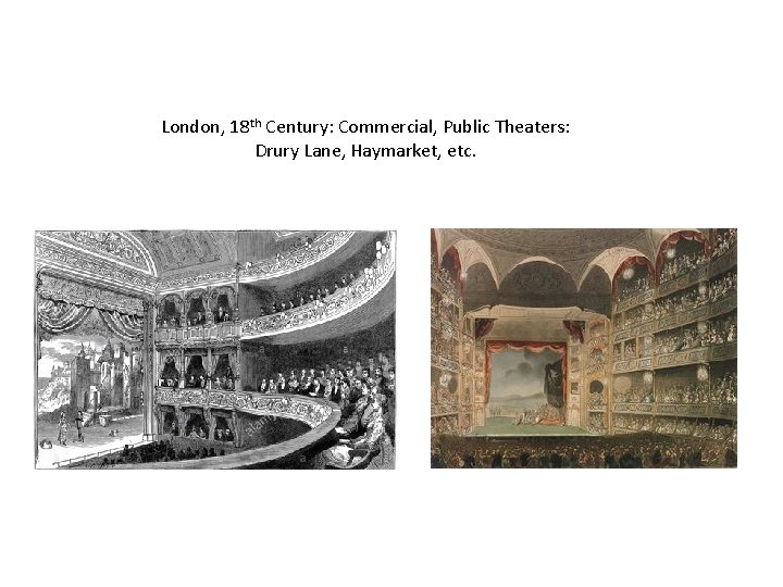 London, 18 th Century: Commercial, Public Theaters: Drury Lane, Haymarket, etc. 