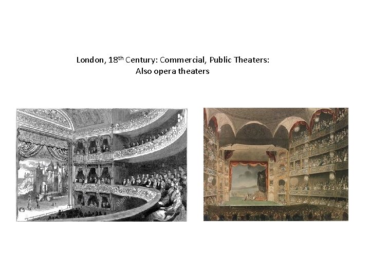 London, 18 th Century: Commercial, Public Theaters: Also opera theaters 